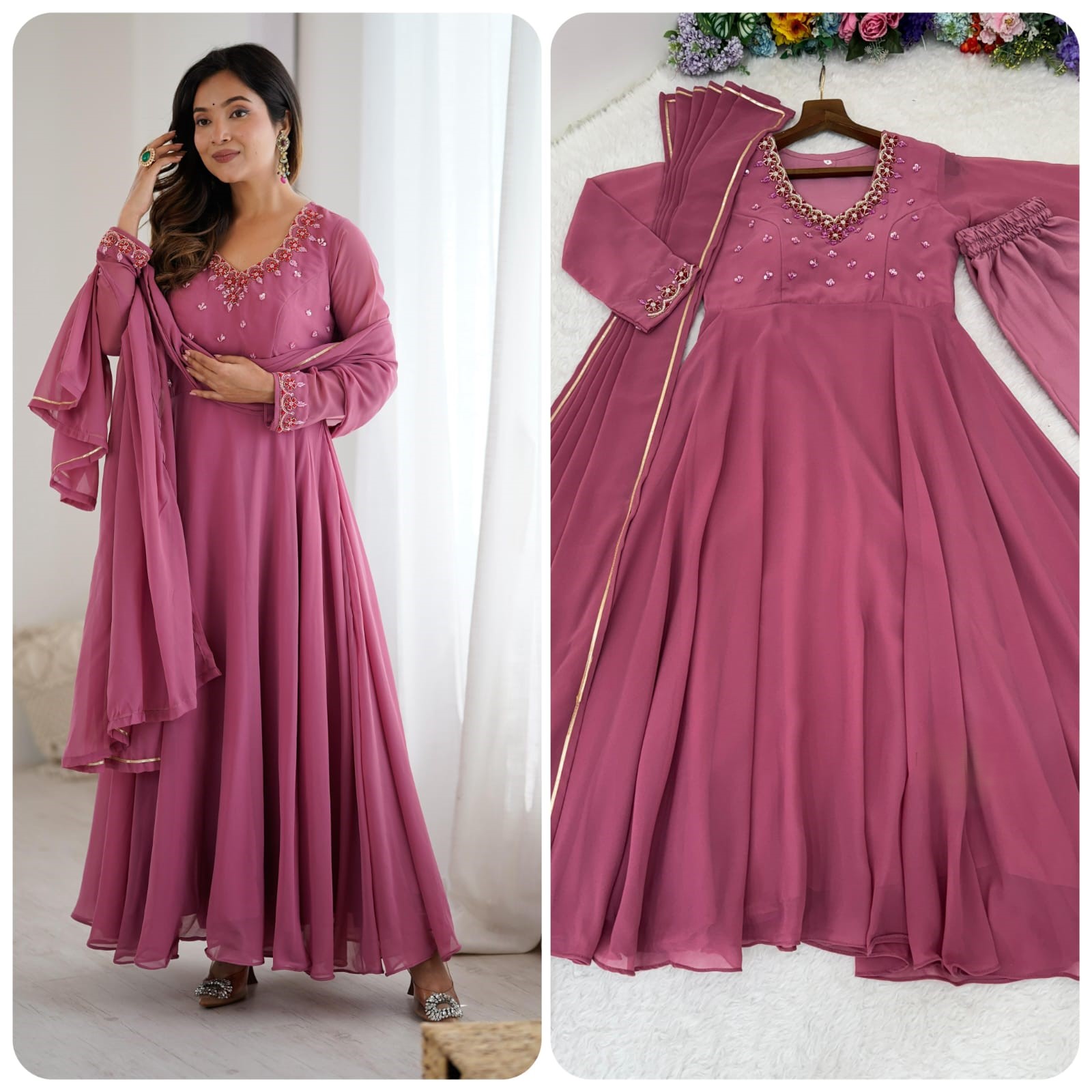 New Party Wear Look Fox Gerorrget Gown With Dupatta & pant